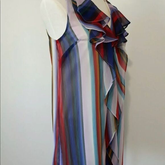 BCBG MAX AZRIA Mini tunic Dress cheer ruffle color block romantic stripe -S - Picture 3 of 16